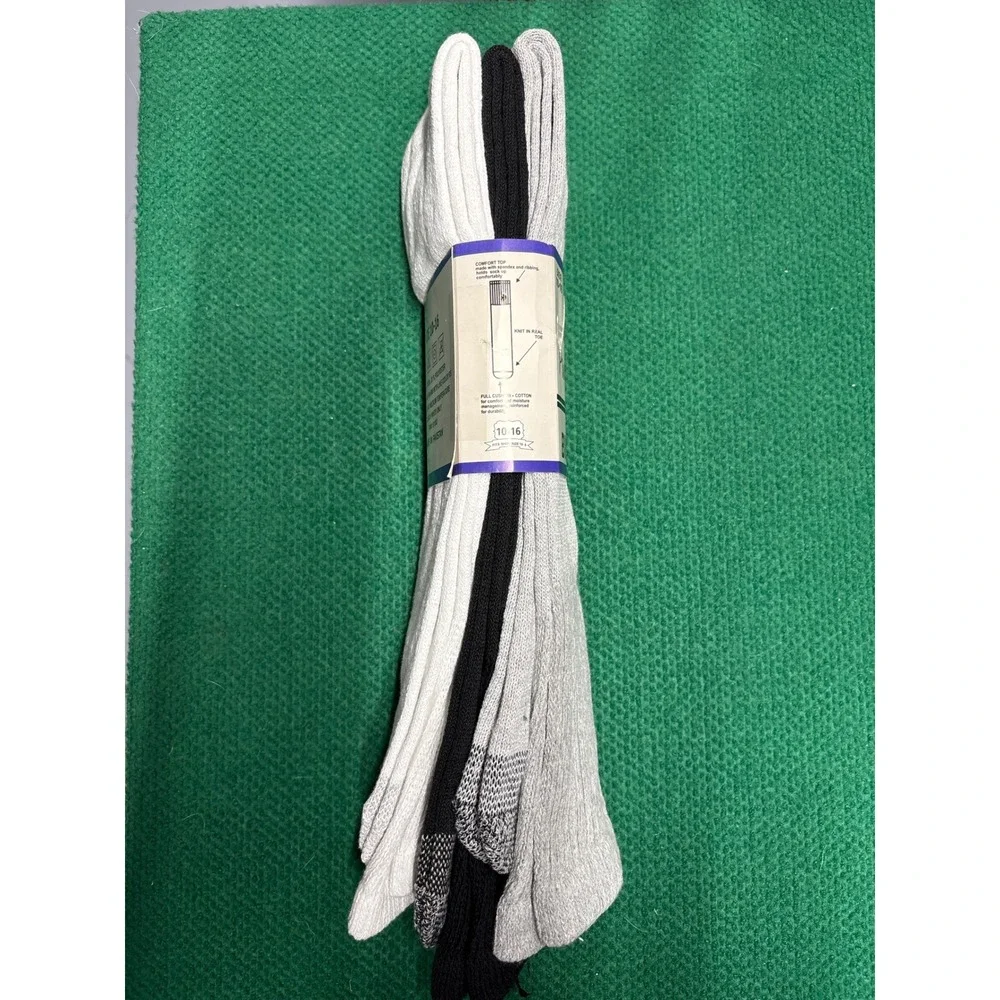 Mens Big and Tall Premium Cotton Crew Socks 3 Pair Pack Size 10-16 Multi Color